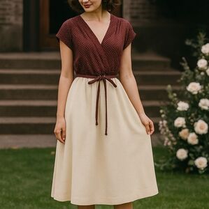 Toni Todd Wrap Midi Dress In Maroon‎ Cream Polka Dot Vintage 70's Size 16